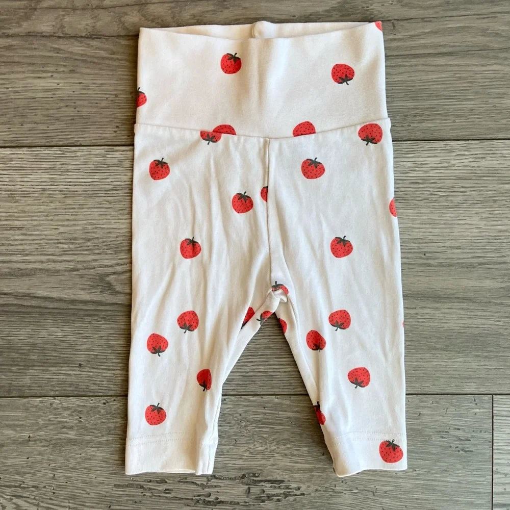 H&M Baby Girl Strawberry Leggings Thick Waistband White and Red Size 3 Months
